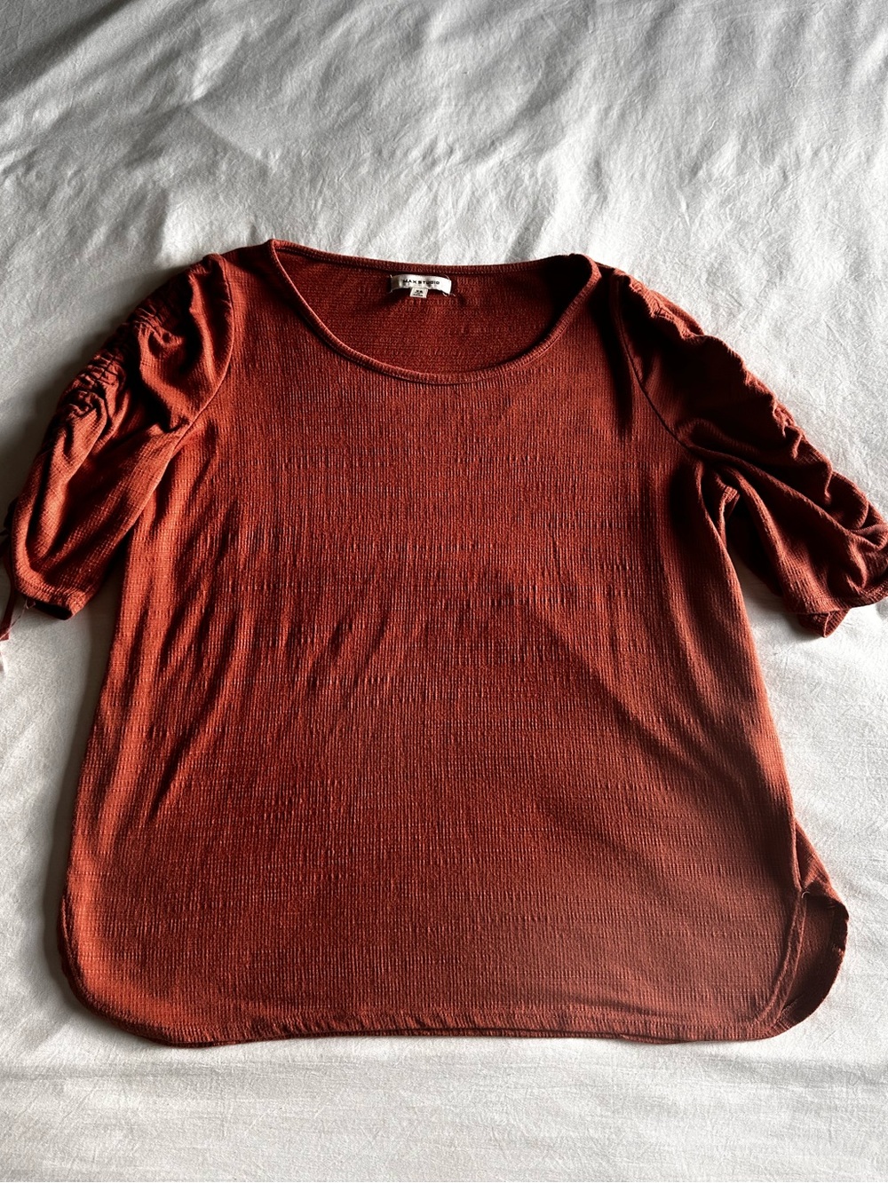 Max Studio Rust Ruched Sleeve Textured Knit Top - Picture 4 of 11